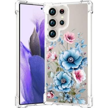 Imagem de CCFUNCASE Linda capa transparente para S24 Ultra para mulheres - capa de telefone robusta Funda capa protetora para compatível com Samsung Galaxy S24 Ultra (buquê de folhas de flores delicadas)