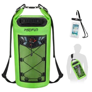 Imagem de Bolsa seca Piscifun, mochila flutuante impermeável de 10 L com capa de telefone à prova d'água para passeios de barco, caiaque, pesca, verde claro 10 L