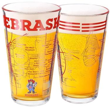 Imagem de Greenline Goods – Copos de cerveja Nebraska College Pint (conjunto de 2), 473 g – Logotipo colorido + mapa do campus