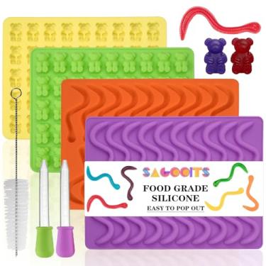 Imagem de Molde de silicone para goma de urso e minhoca, moldes de bala de chocolate sem grau, pacote com 4 com 2 conta-gotas, moldes de urso de goma grande SAGOOITS moldes para doces