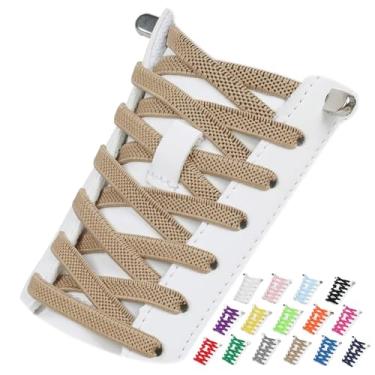 Imagem de Puzeam 2 pares de cadarços elásticos sem cadarço para tênis, cadarços sem amarração para adultos e crianças, Caqui, 55 Inch ( 140cm )