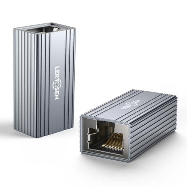 Imagem de Extensor Ethernet de 10 Gbps, pacote com 2 conectores de acoplador Ethernet para cabo Cat8 Cat7 Cat6 Cat5, extensão de longa distância de 100 m, revestimento de liga de alumínio