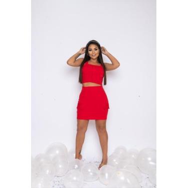 Imagem de Conjunto Saia Curta Bolso Falso Frontal e Top Regata - luh may, XL, Ve