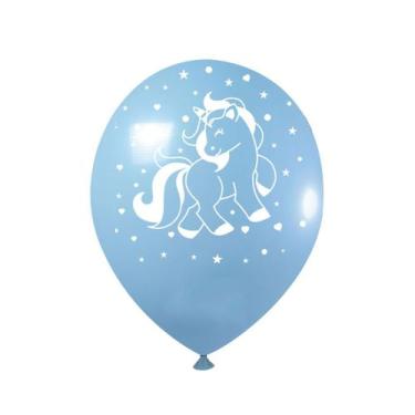 Imagem de Bexiga balões unicórnio azul claro charm decorados c/ 20un - TAMAROZZI