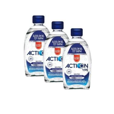 Imagem de kit 3 Álcool em Gel 70º INPM Neutro Action Ypê Frasco 400g