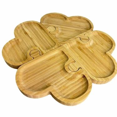 Imagem de Petisqueira Heart Quebra Cabeça em Bambu com 4 Divisórias 28x28x1,6cm CX133 - Imporiente