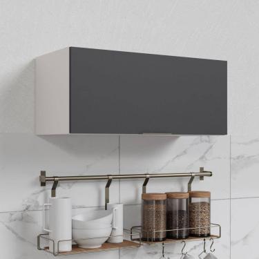 Imagem de Armário Aéreo Porta Basculante 80cm Puxador 150cm Ipanema CabeCasa MadeiraMadeira Grafite Trama/Branco