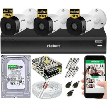 Imagem de Kit Cftv 3 Câmeras Segurança Intelbras 1080p Mhdx 3104 H.265