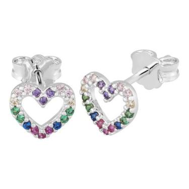 Imagem de BRINCO RAINBOW HEART PRATA COM ZIRCÔNIAS COLORIDAS 8x8mm - Convex