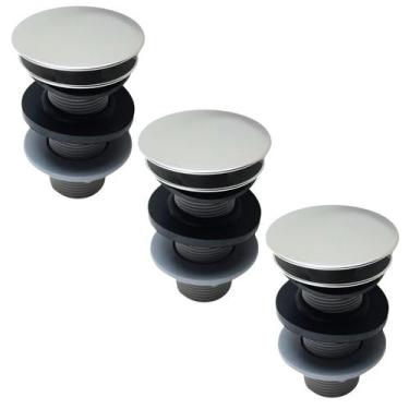 Imagem de Kit C/ 03 Válvula Ralo Click 7/8 ABS P/ Pia e Cuba Cromado - Montelar 