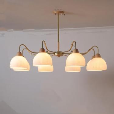 Imagem de DKRCPFNT Lustre Sputnik de vidro redondo delicado moderno ajustável E26 luz pendente vintage metal dourado para cozinha ilha sala de jantar pia bar