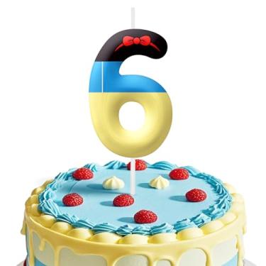 Imagem de Velas brancas de aniversário de desenho animado, número 6 velas brancas para festa de aniversário com tema de princesa, velas de aniversário de 6 cm para decoração de topo de bolo, decorações de