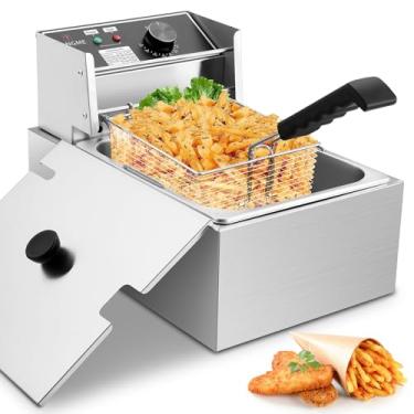 Imagem de TANGME fritadeira com cesto 10l / 12,7qt Fritadeiras elétricas de 1700w Fritadeira a óleo de bancada em aço inoxidável espessado de 0,7 mm de grande capacidade para uso doméstico e comercial