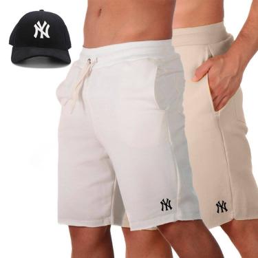 Imagem de Kit 2 Short Praia Bermuda Masculina Moletom Treino Cordao Ajustavel Bolsos Com Bone Aba Pre Curvada