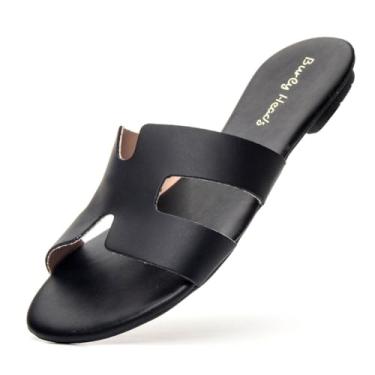 Imagem de Rasteirinha Feminina Sandalia Couro Casual Leve Conforto Preto (Preto, BR, Adulto, Numérico, 38)