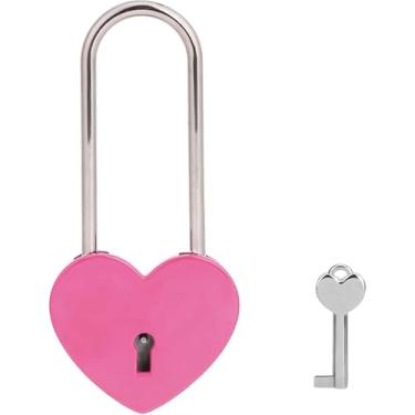 Imagem de VeYocilk Cadeado de coração Love Lock, rosa vermelha, coração único, desejo com chave para casamento, dia dos namorados, aniversário, viagem, ponte (com chave)