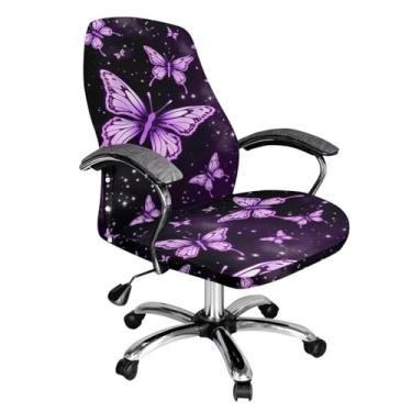 Imagem de YUVAMAGIMO Capa de cadeira de escritório giratória com borboleta, ajuste macio, para mesa de computador, encosto alto, capa elástica para móveis, capa respirável para cadeiras de apoio de braço