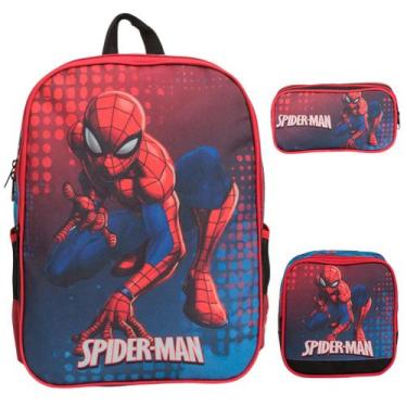 Imagem de Kit Mochila Infantil Masculina Spider Man 3 Pçs Costas - Plike