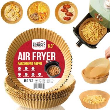 Imagem de Forro de papel descartável Air Fryer, 150 peças, totalmente natural, antiaderente, à prova de óleo, impermeável para fritadeira a ar de 3 a 5 litros, fácil de usar e limpar para assar, assar,