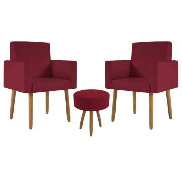 Imagem de Kit 2 Poltronas Decorativa Sala Nina Com Puff Balaqui Decor Marsala