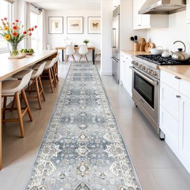 Imagem de Passadeira de entrada longa lavável 7,5 x 40,6 cm: corredor macio vintage para sala de estar quarto tapete antiderrapante resistente a manchas para entrada cozinha tapete de banheiro ultrafino para