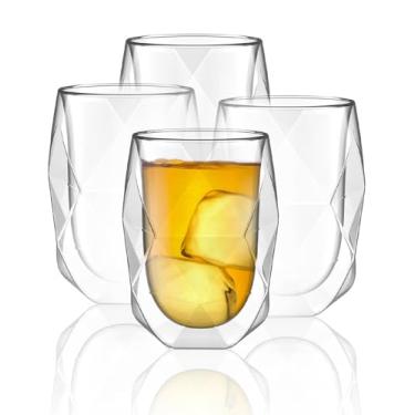 Imagem de BTaT- Caneca de café isolada, vidro de parede dupla, formato de diamante, conjunto de 4 (350 ml), xícaras de café, xícaras de chá, caneca de latte, presentes de Natal