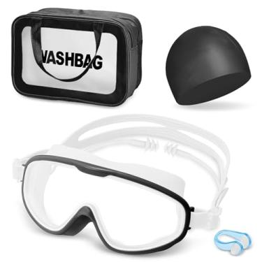 Imagem de Conjunto de óculos de natação, presente de natação com óculos de natação, touca de natação, bolsa de separação seca e molhada, clipe de nariz e tampão de ouvido (preto)