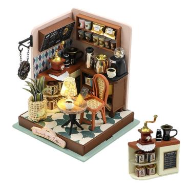 Imagem de Kit de casa de bonecas em miniatura DIY Tsumi Coffee com LED para aniversário