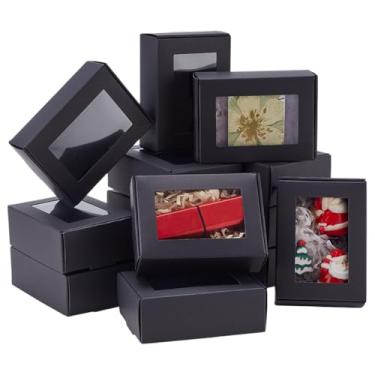 Imagem de PH PandaHall 20 caixas de presente pretas pequenas caixas de papel mini caixa de doces com janela, caixa de doces, caixa de papelão, caixas kraft para lembrancinhas de festa, joias de casamento, 8 x 6
