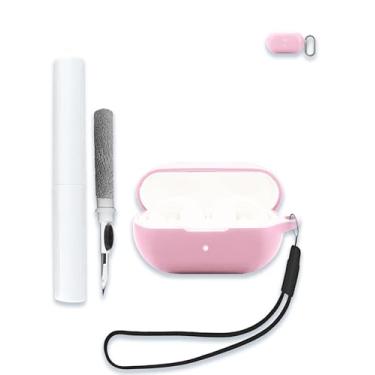 Imagem de Capa para fones de ouvido AM-TW02 AM-TW02, protetor de silicone macio, portátil, resistente a arranhões, com kit de limpeza, mosquetão e cordão para Ambie AM-TW02, rosa