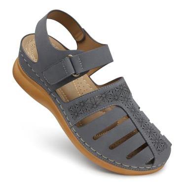 Imagem de SHIBEVER Sandálias femininas fechadas: sandália de cunha elegante de verão - Sandálias vazadas confortáveis de pescador, Cinza 79, 36