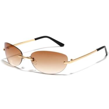 Imagem de Palarado Óculos de sol ovais modernos vintage retrô sem aro borboleta Y2K para mulheres e homens Mod. Hacker, Armação dourada/lente marrom