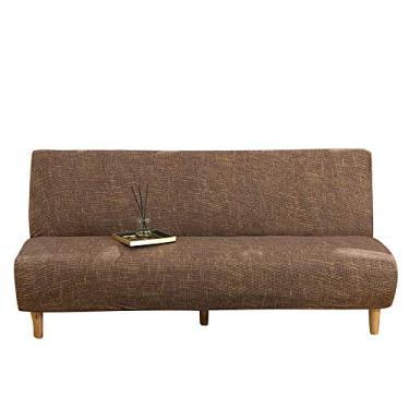 Imagem de MIFXIN Capa de sofá sem braços, capa de futon, elástica, dobrável, para sofá-cama, sem apoio de braço, protetor de móveis, elastano, lavável, sem apoios de braços (café de linho)