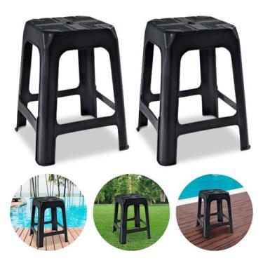 Imagem de Kit 2 Banquetas De Plástico Banco Banquinho Preto - Arqplast