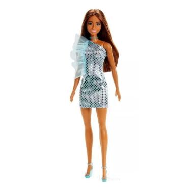 Imagem de Boneca Barbie Morena Vestido Glitter Azul - Mattel