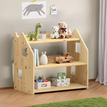 Imagem de Estante Porta Livros Infantil de Madeira Brinquedos Yasmin Natural