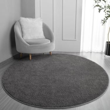 Imagem de FlyDOIT Tapetes redondos para quarto sala de estar, 10 x 10 cm cinza escuro super macio confortável engrossado tapete circular interno com espuma de memória, tapete moderno estético minimalista para meninos meninas adultos berçário decoração de casa