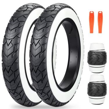 Imagem de ZUKKA Pneu E-Bike 20 x 4.0 pacote com 1/2 pneus gordos de alto desempenho branco gordo de substituição de parede dobrável para mountain bike pneus de bicicleta de alta densidade para bicicletas MTB E