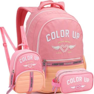Imagem de Kit Mochila De Costas 18 Color Up Lancheira Estojo Rosa