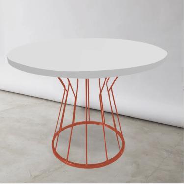 Imagem de Mesa De jantar Redonda Maisa 90x90x75cm Ferro Bronze Tampo 100% mdf Branco - Ahazzo Móveis