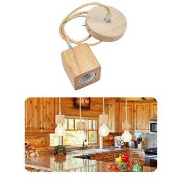 Imagem de Lustre Pendente Tampa Canopla Rústico Em Madeira 1M Fio Pp E