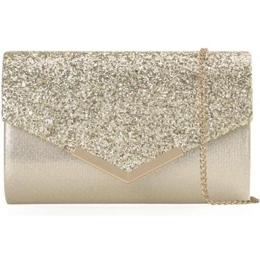 Imagem de nodeber Bolsa clutch com glitter para mulheres – bolsa noturna brilhante para festas, casamentos, bailes de formatura – clutch envelope compacta e funcional, Dourado, Medium