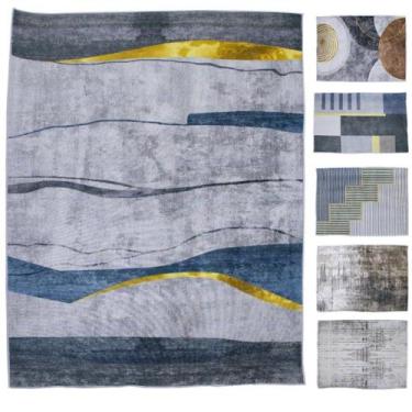 Imagem de Tapete Retangular Sala Quarto Antiderrapante Geom 140x100cm - CLEAN TE