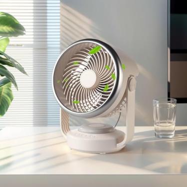 Imagem de Ventilador de Mesa Portátil Recarregável com USB e Bateria – Ventilador 180° Silencioso (<25dB), 4 Velocidades, 11h Autonomia + Luz Noturna e Grade Removível