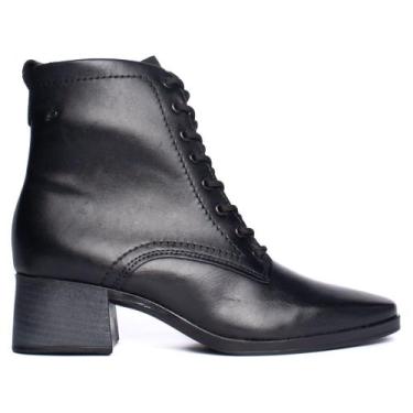Imagem de Bota Feminina Pegada Cano Curto Couro e Cadarço Preto, Preto, 36