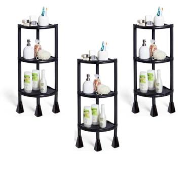 Imagem de Prateleira Cantoneira Triangular Banheiro Cozinha Sala(Kit com 3 - Três Pretas)