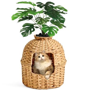 Imagem de SETVSON Caixa De Areia Para Gatos, Móveis Plantas, Rattan Oculto Feito À Mão Com Gatos E Plantas Artificiais, Filtro Controle Odores, Pedras Naturais Na Sala Estar, Quarto, Canto Natural