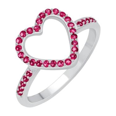 Imagem de GOURIK Anel de rubi banhado a ouro branco em forma de coração tamanho 9 para mulheres - Pedra do mês de julho resistente e confortável, sem manchas - Joia leve de noivado e casamento, presentes para