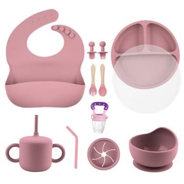 Imagem de SHGMEET Conjunto De Alimentação De Silicone Para Bebês, Colheres Para Bebês Com Autoalimentação Até 6 Meses, Tigela Com Ventosa Para Bebês, Pratos, Babador, Conjunto De Colheres, Suprimentos De Desm