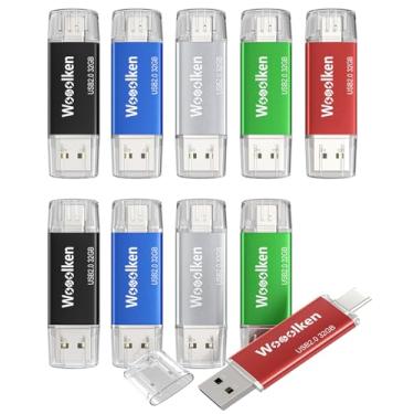 Imagem de Unidade flash USB C de 32 GB, pacote com 10, pen drive Wooolken tipo C + pen drive USB 2.0 OTG compatível com iPhone 16/15, smartphone/tablets/computadores Android